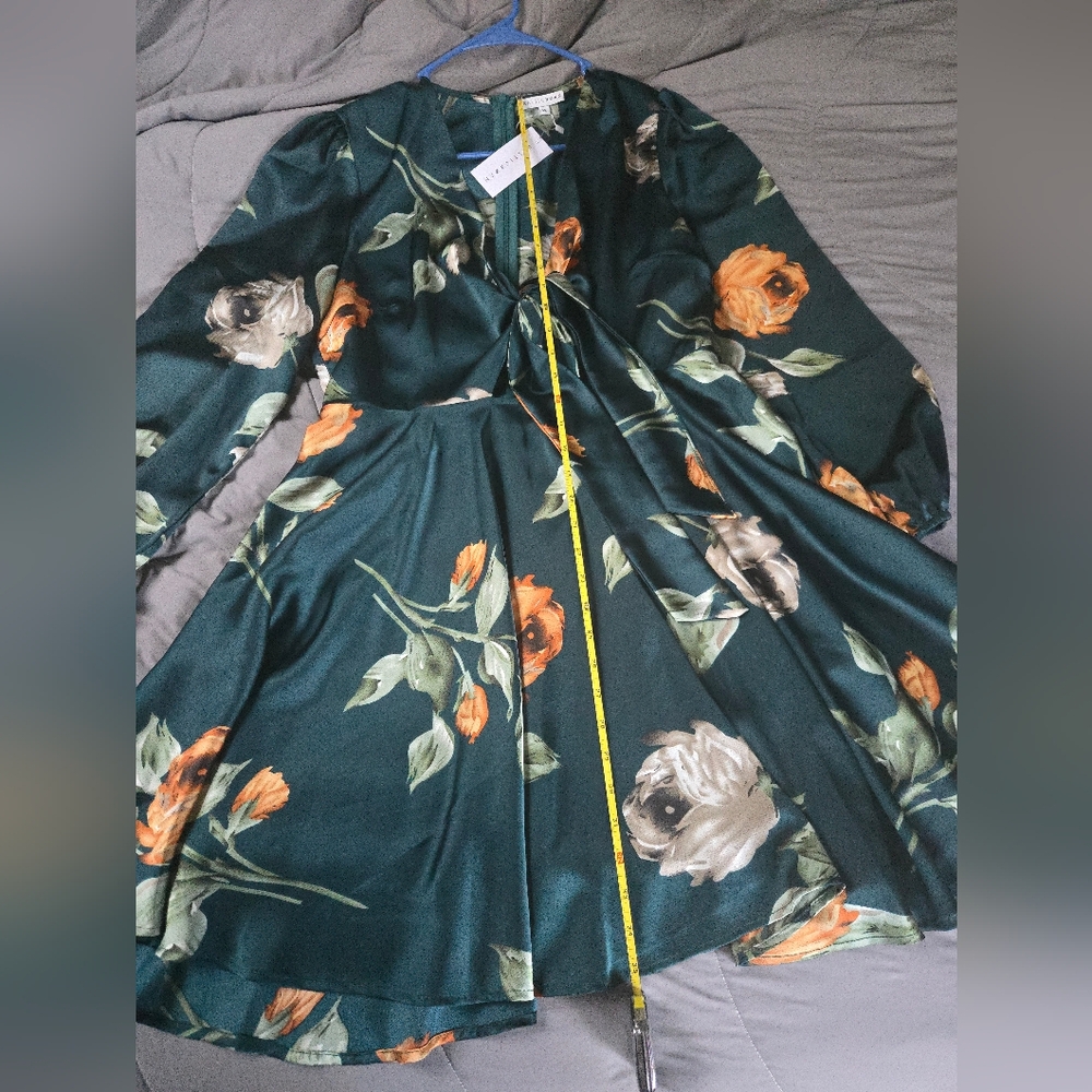 Baltic Born Teal Floral Satin Dress - Picture 5 of 6